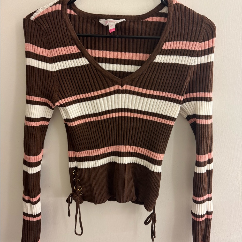 No Boundaries Brown and Pink Striped Long Sleeve Top